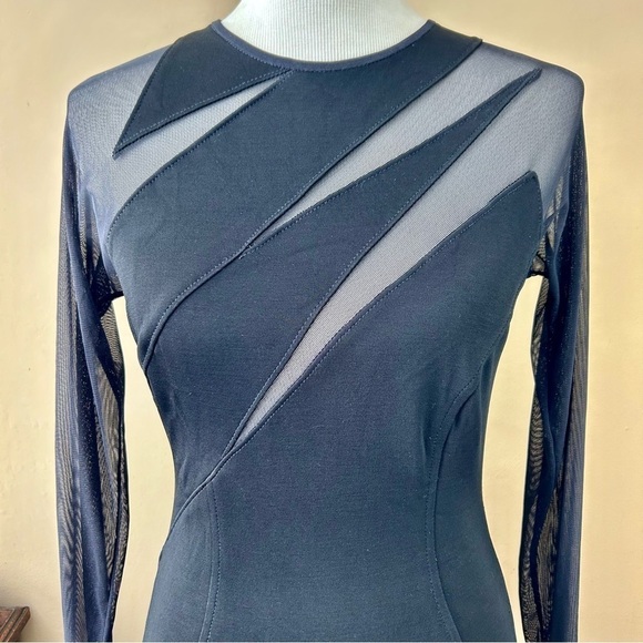 Showstopper Vintage Tadashi Shoji Dress Mesh Sheer Illusion Long Sleeve Gown M - Picture 7 of 13